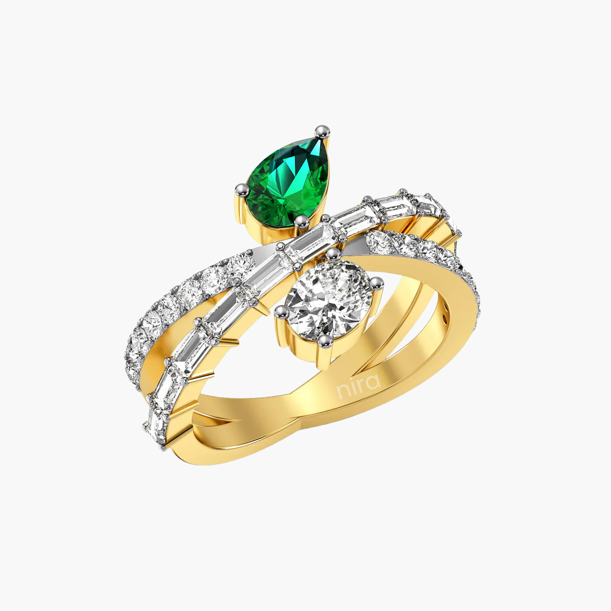 Duo Verde 1.31 ct Green & White Toi et Moi Ring