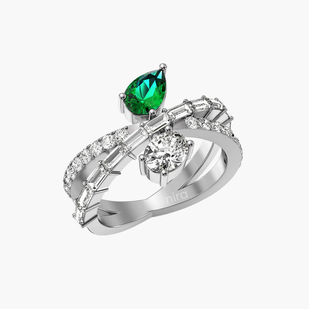 Duo Verde 1.31 ct Green & White Toi et Moi Ring